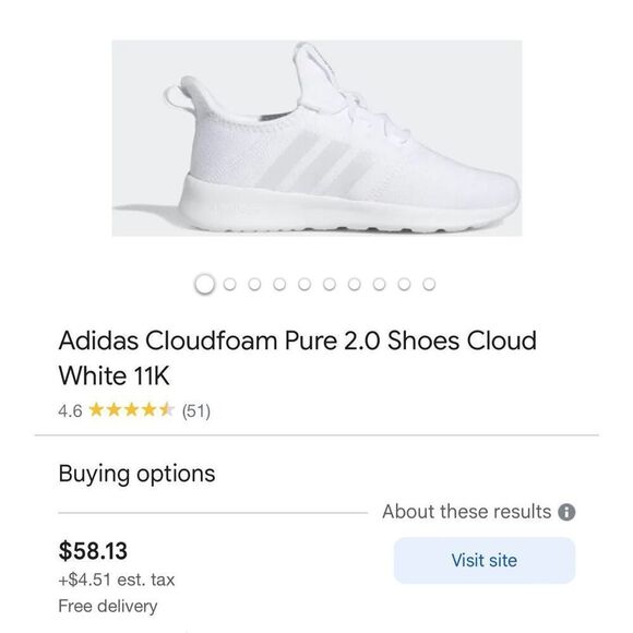 Adidas Cloudfoam Pure 2.0 Shoes Cloud White Kids   Sneakers tennis Shoes Size 11 - Picture 4 of 11